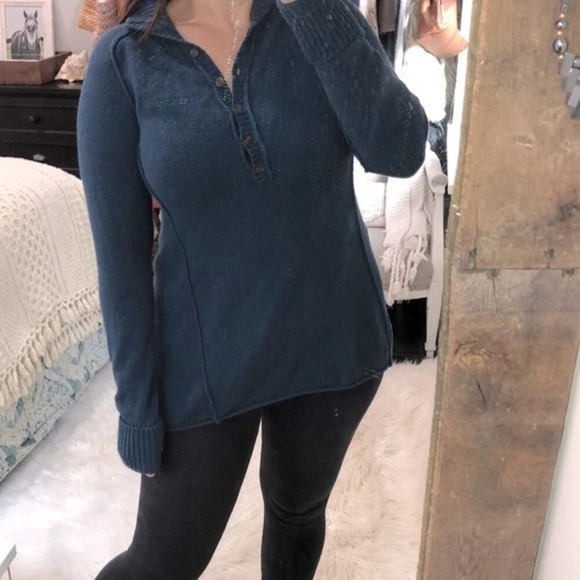 SOFT Surroundings size medium cotton, angora, cashmere blend teal sweater - Picture 4 of 8